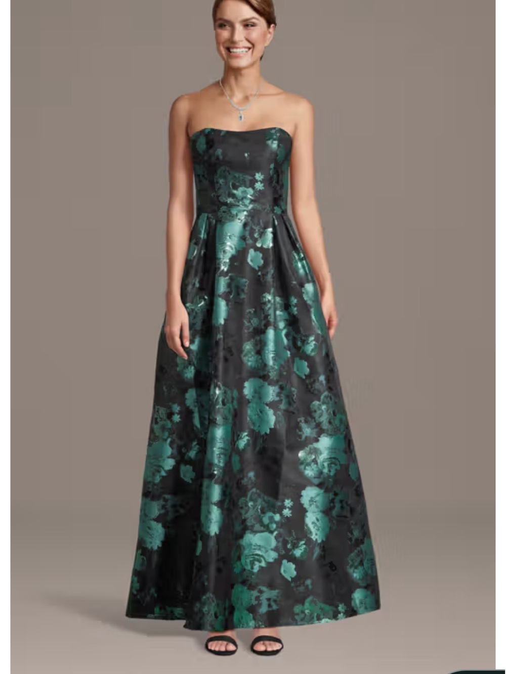 Oleg Cassini Strapless Floral Maxi Dress in Teal and Black size 10